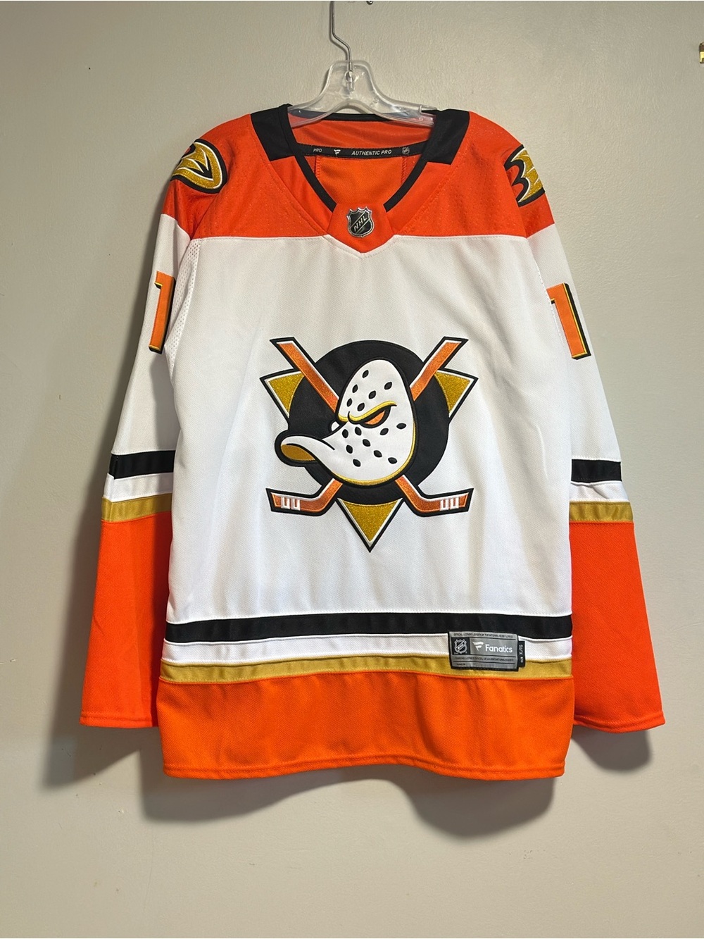 Fanatics Anaheim Ducks Youth White Orange Hockey Jersey with Gold Accents